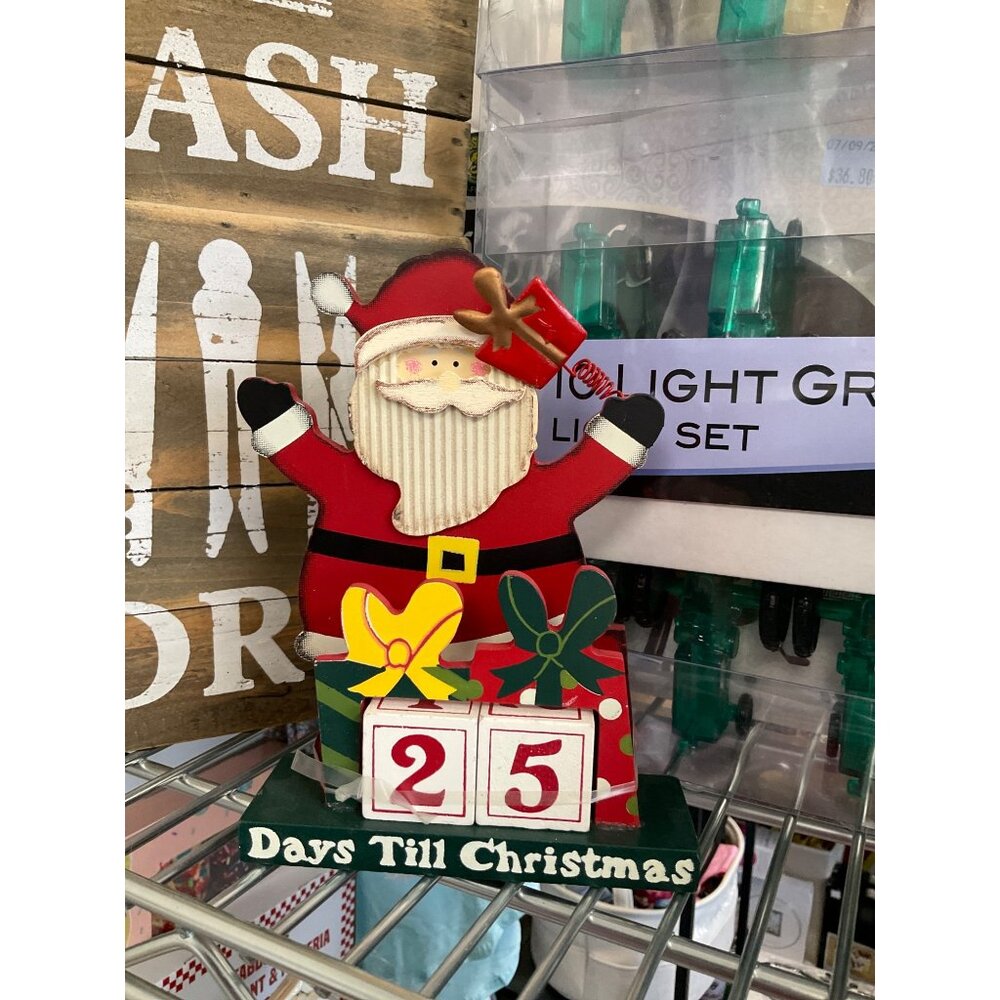 Santa Countdown To Christmas Wooden Decor With Rotating Blocks